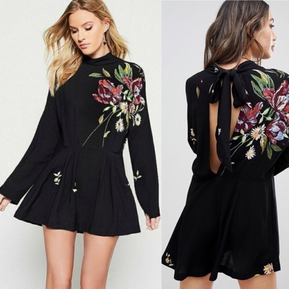 Free People Dresses & Skirts - Free People | Black Floral Gemma Dress Open Back L